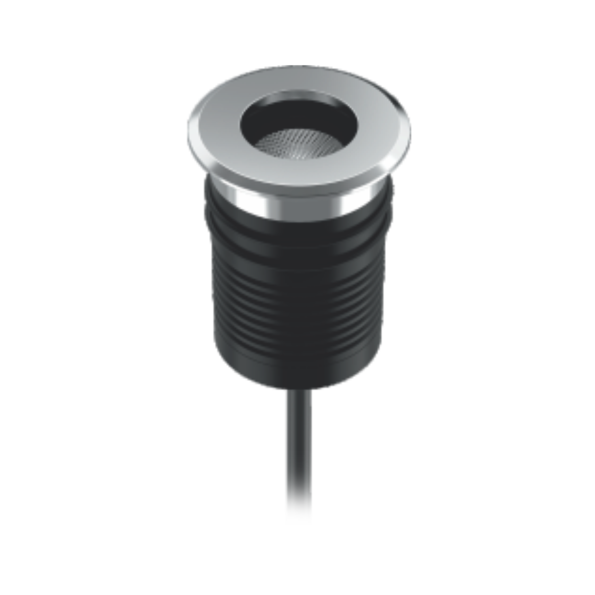 Sleek stainless steel inground LED light illuminating a modern garden pathway at dusk.​