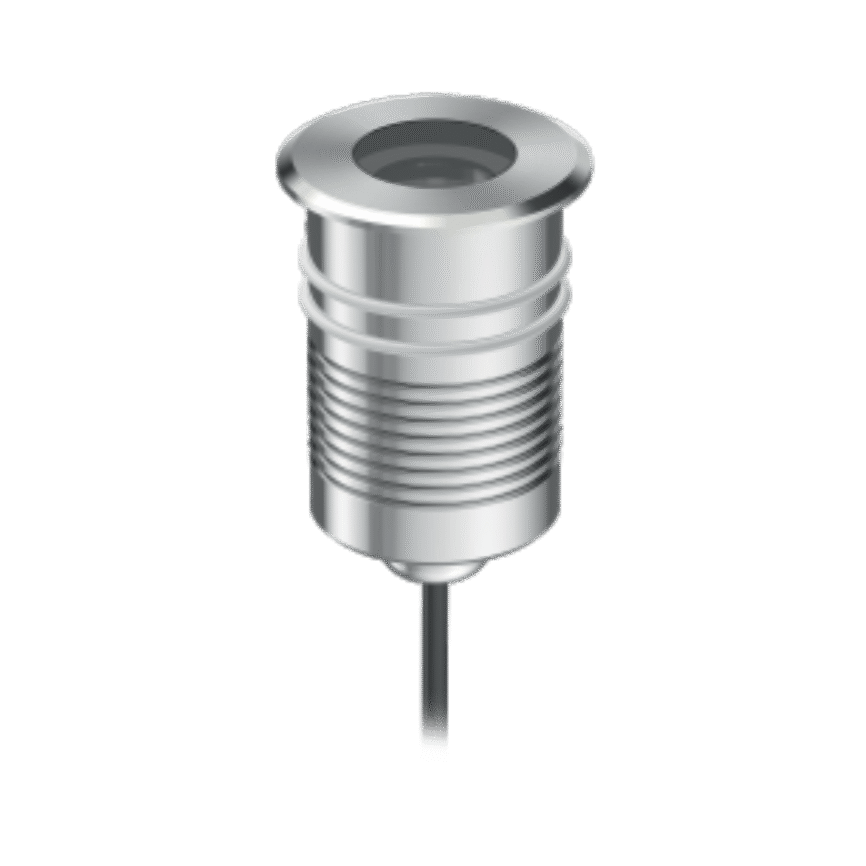 Close-up of the EST-UW380101B Recessed Underwater LED Light installed in a modern swimming pool.