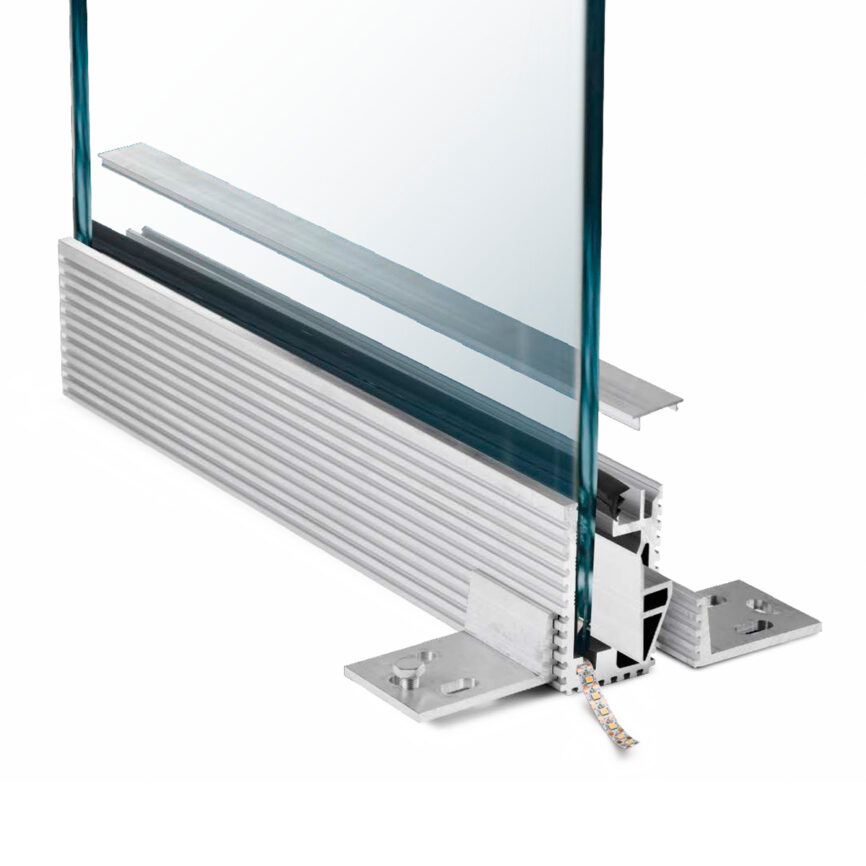 Glass Railing Profile Lighting RLL 158-M62100 showcasing seamless integration with glass railing system.