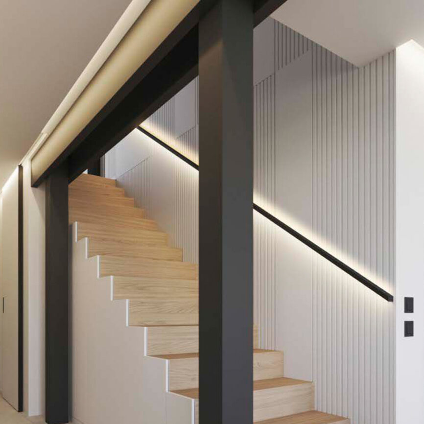 RLL-231-M3626 LED profile light integrated into a modern handrail