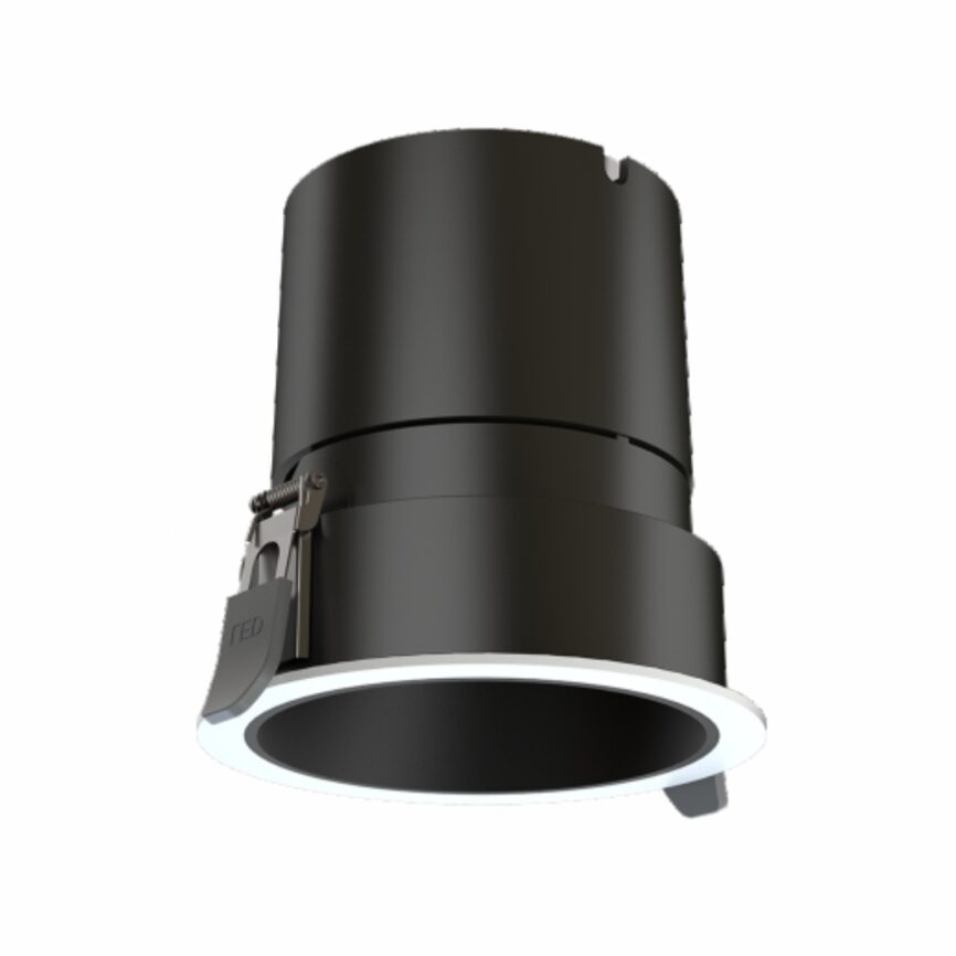 Indoor Down Light: EST-3.5EB-20 in matte white with ±30° tilt and anti‑glare reflector