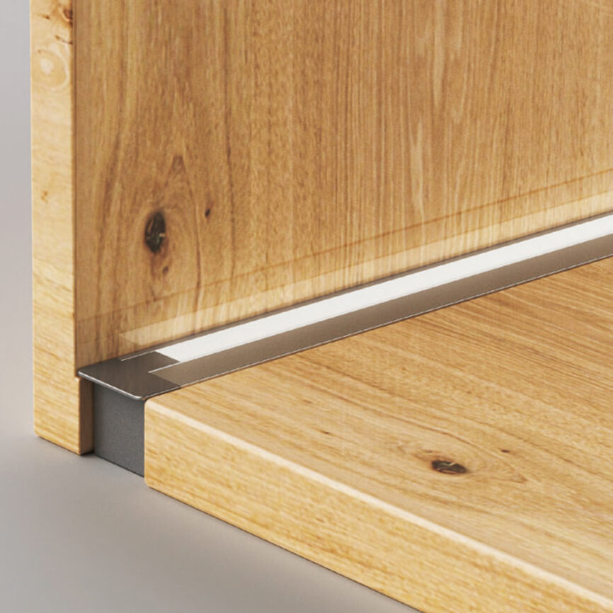 RLL-FL1110 LED profile light installed in a modern cabinet.