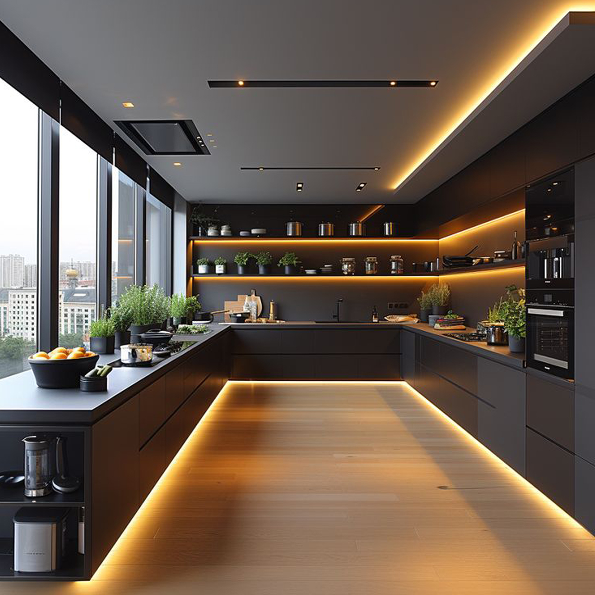 RHEA LED Linear lighting in a modern kitchen setup, delivering bright, efficient, and aesthetically pleasing illumination