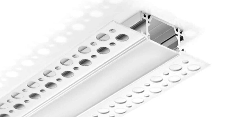 RHEALP080 trimless drywall LED profile in plasterboard installation.