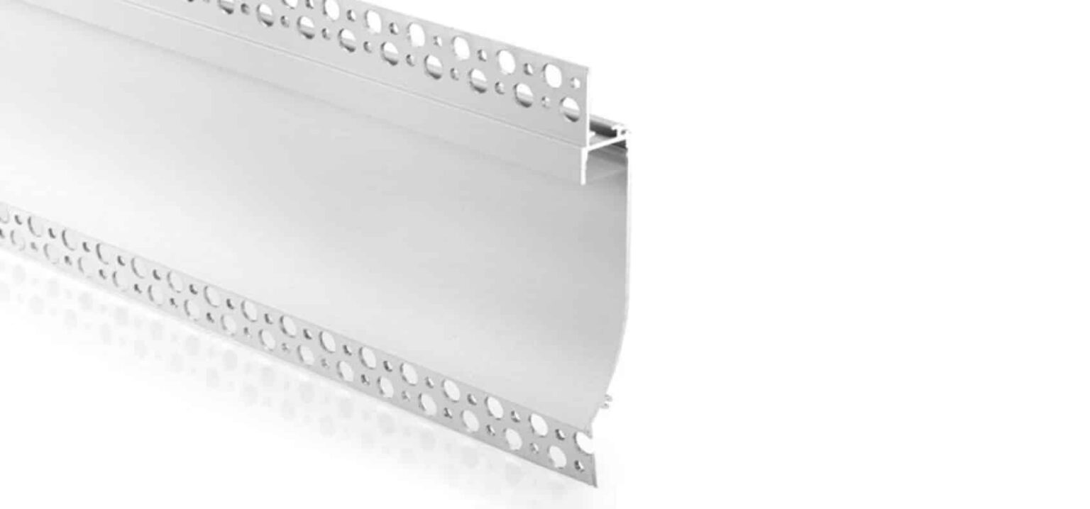 RHEALP086 LED extrusion profile installed flush in drywall ceiling (or “RHEALP086 LED profile” depending on context).