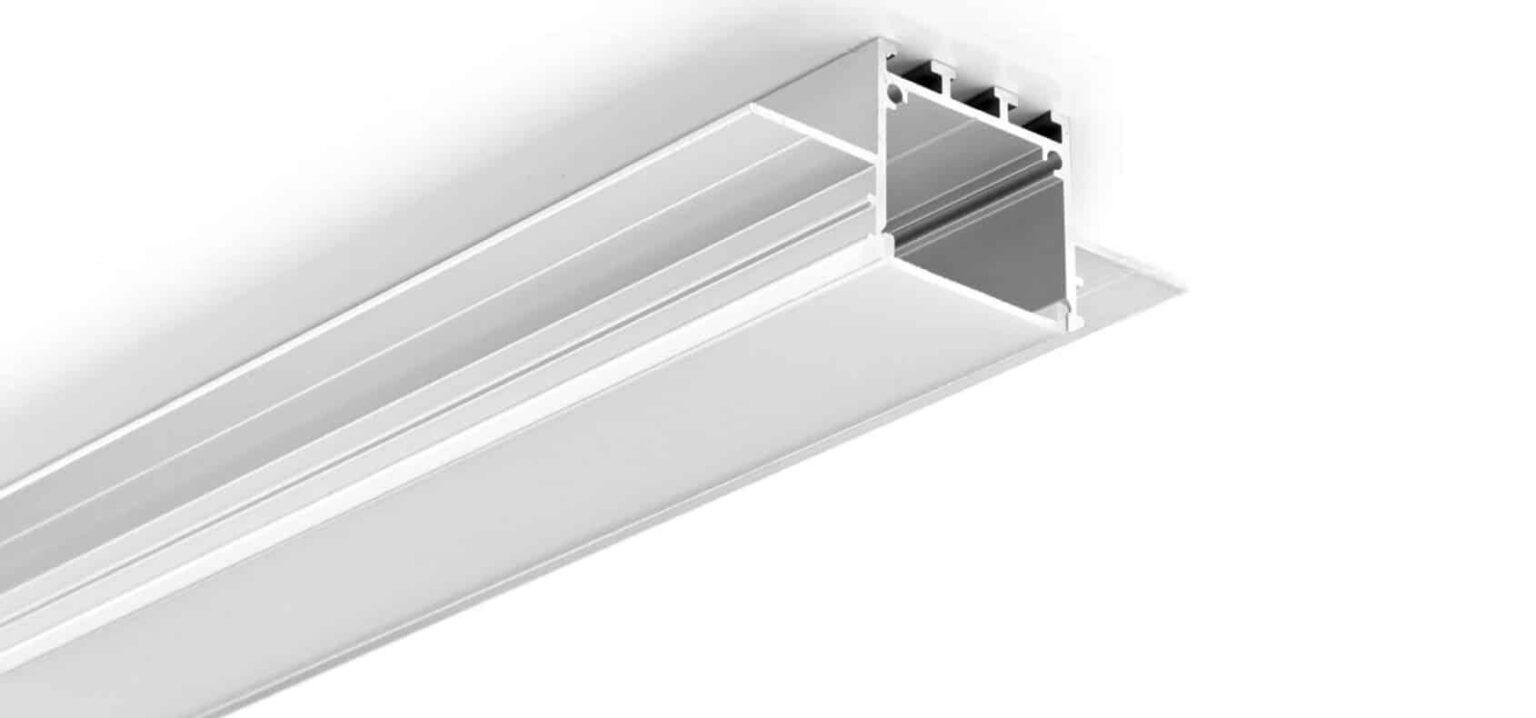 RHEALP092 trimless LED profile recessed in drywall for seamless linear lighting.