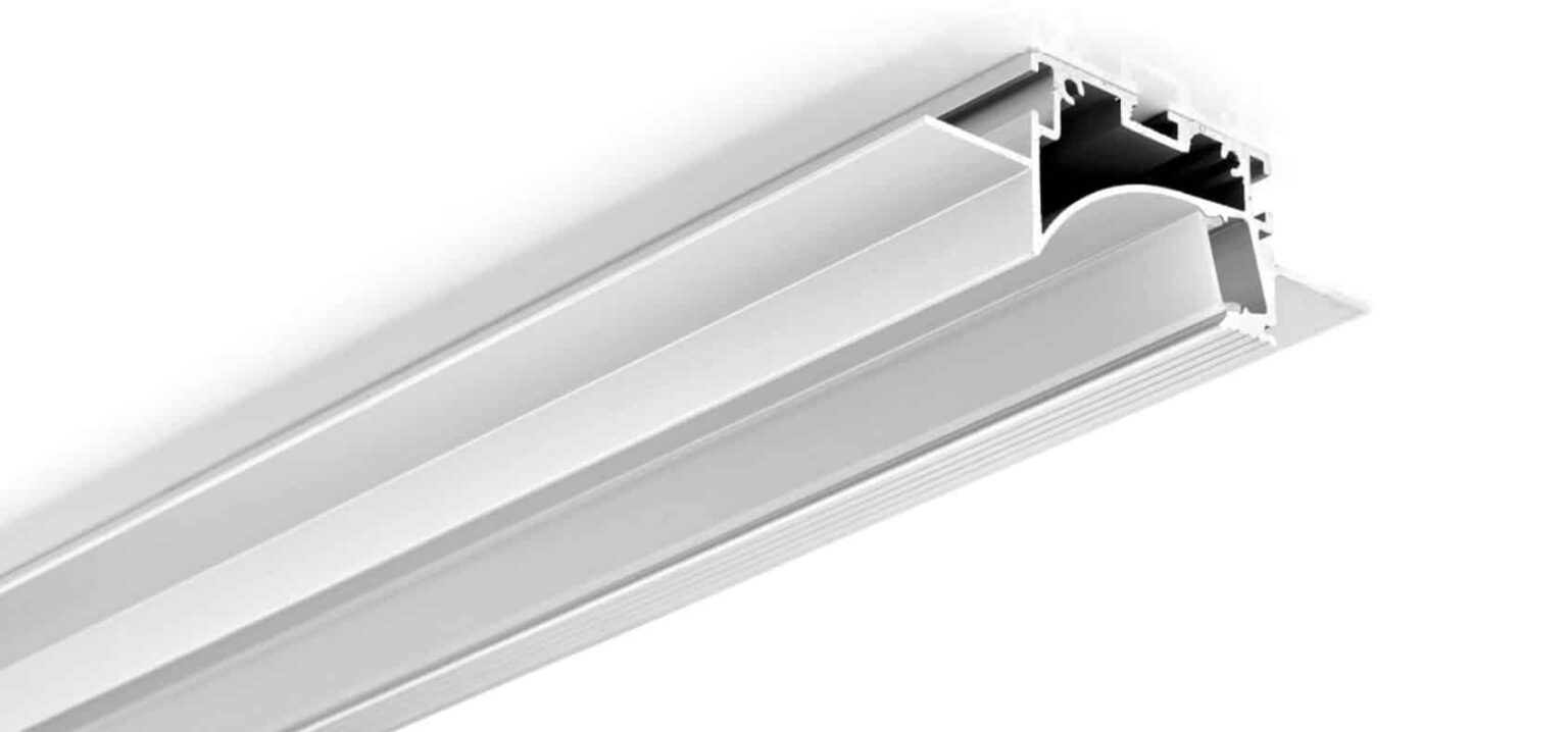 Extruded aluminium LED profile RHEALP093 installed in ceiling cove lighting.