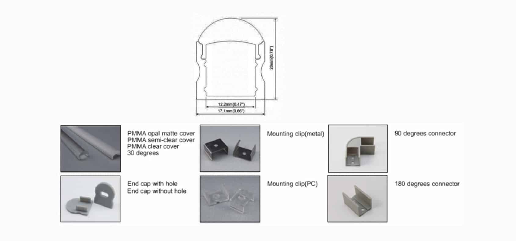 RHEALP004-RL slim aluminum LED profile with opal diffuser and anodised finish.
