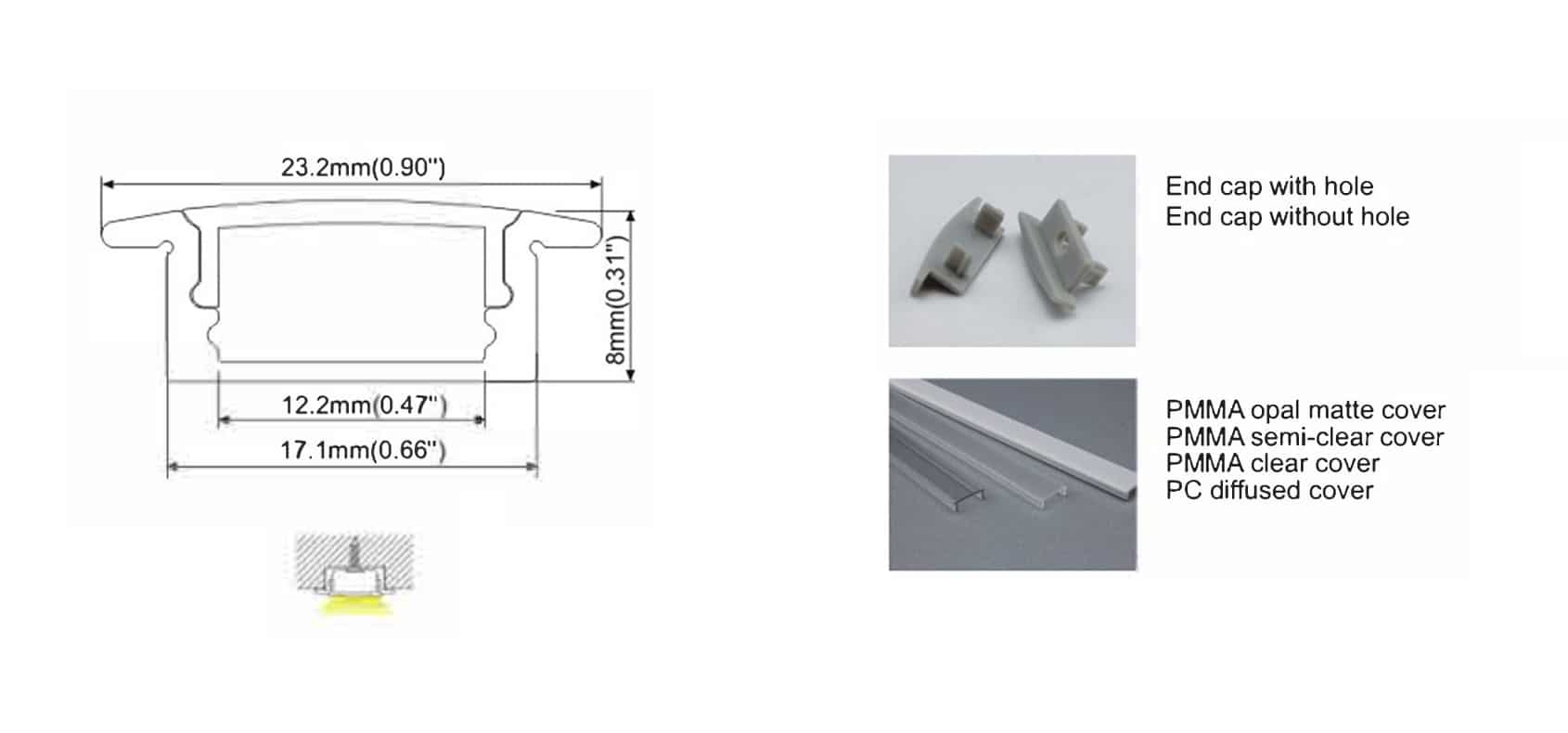 Aluminium LED linear profile RHEALP001-R installed in ceiling cove lighting.