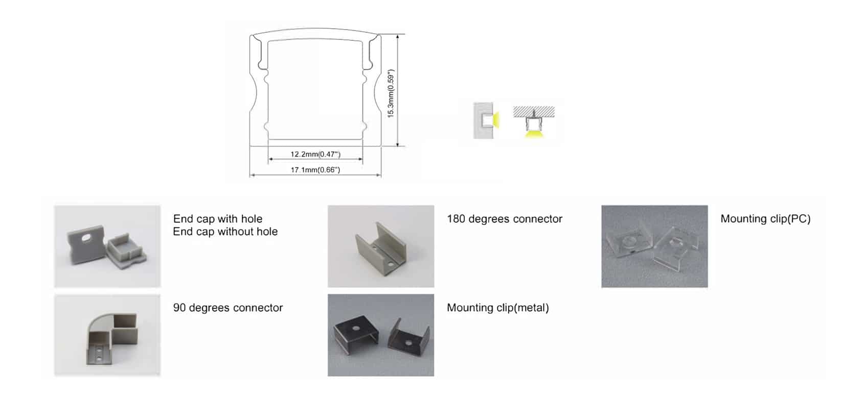 RHEALP002-R slim aluminum LED profile with opal diffuser and anodised finish.