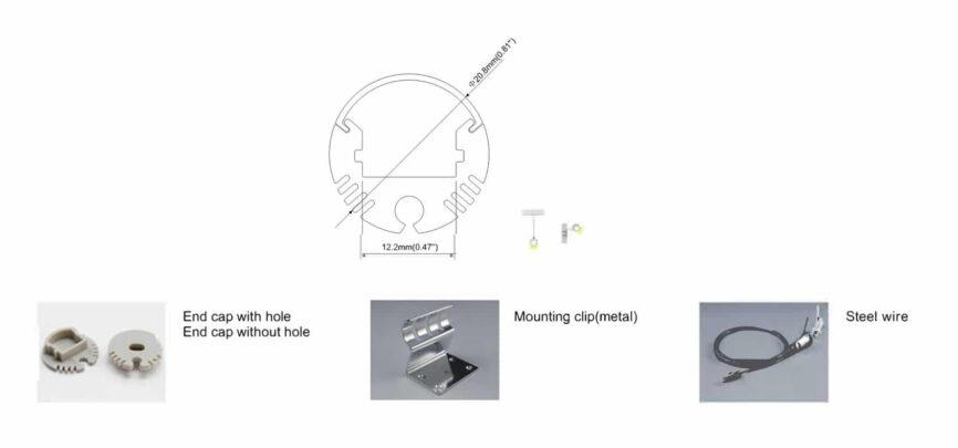 RHEALP008 tubular LED aluminium profile 20.8mm