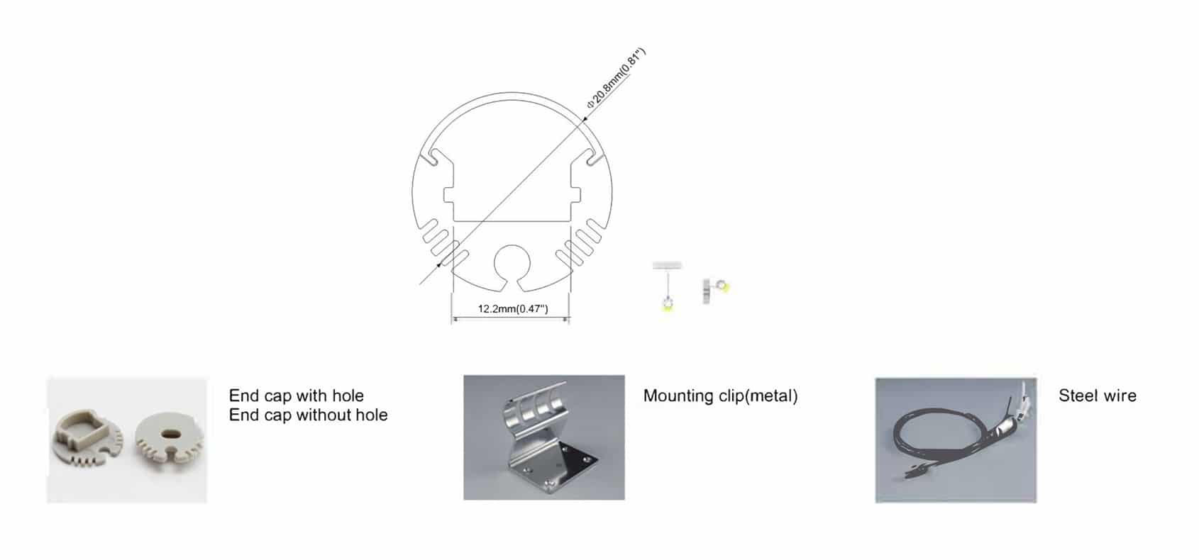 RHEALP008 tubular LED aluminium profile 20.8mm