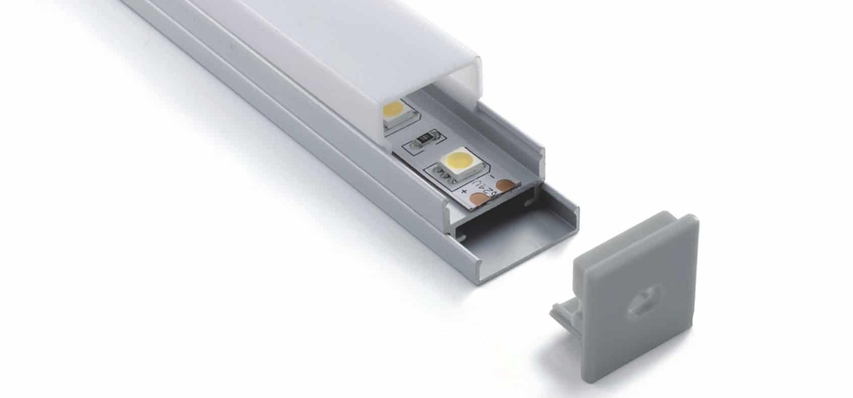 RHEALP011 aluminium LED profile with diffuser and end caps.