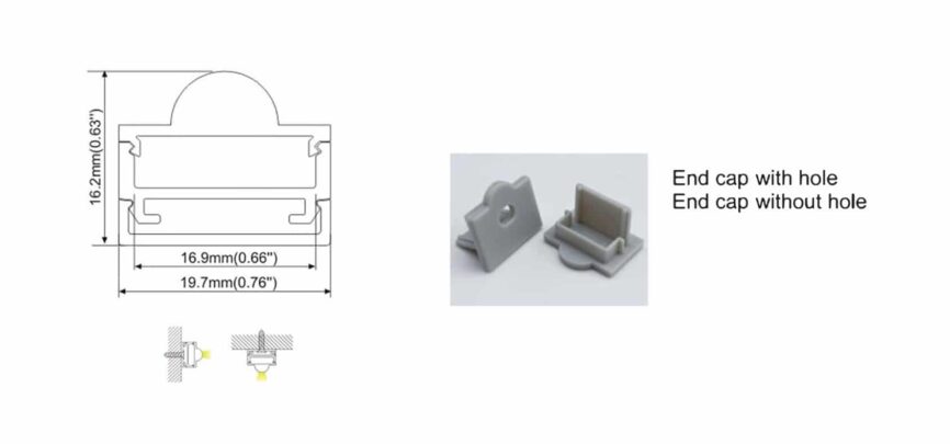 RHEALP012 slim aluminium LED profile with diffuser and end caps.