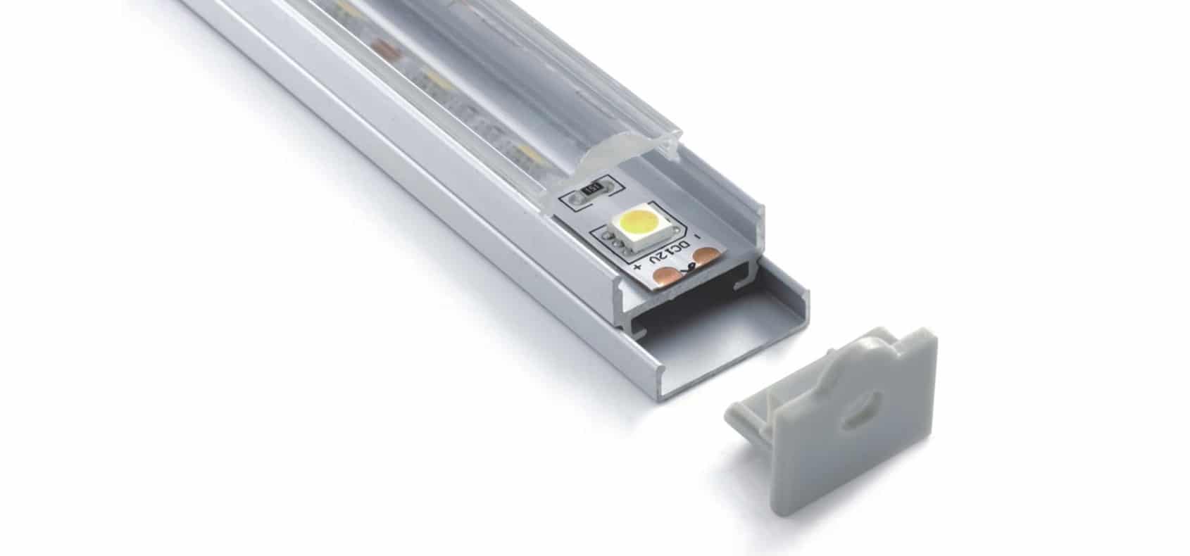 RHEALP012 slim aluminium LED profile with diffuser and end caps.