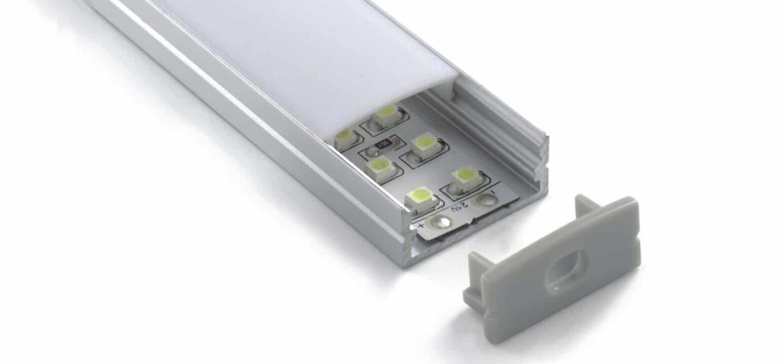 RHEALP014 slim aluminium LED profile 23.5×10 mm” OR for installed view “RHEALP014 profile lighting application in coves/ceiling/wall.