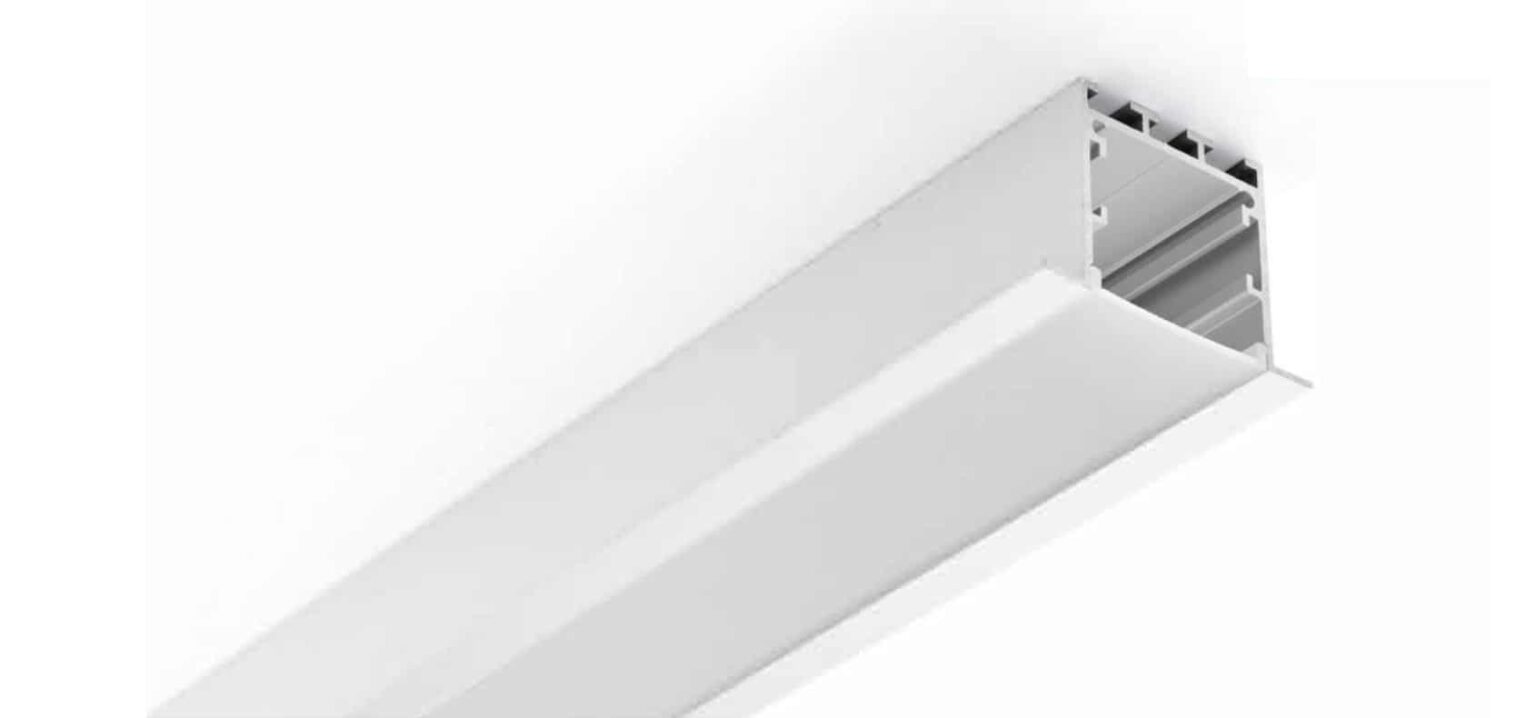 RHEALP017-R5 aluminium LED lighting profile with opal and semi-clear diffusers.