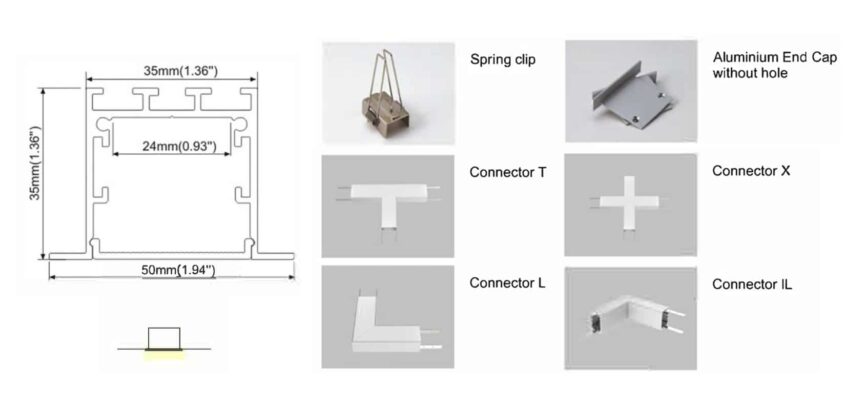 RHEALP017-R5 aluminium LED lighting profile with opal and semi-clear diffusers.