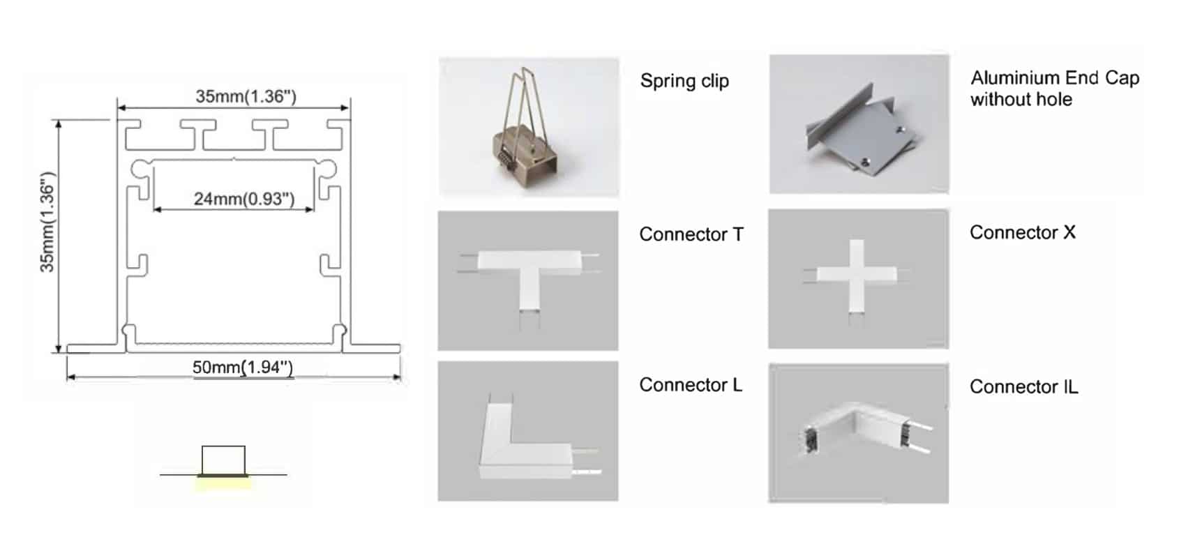 RHEALP017-R5 aluminium LED lighting profile with opal and semi-clear diffusers.