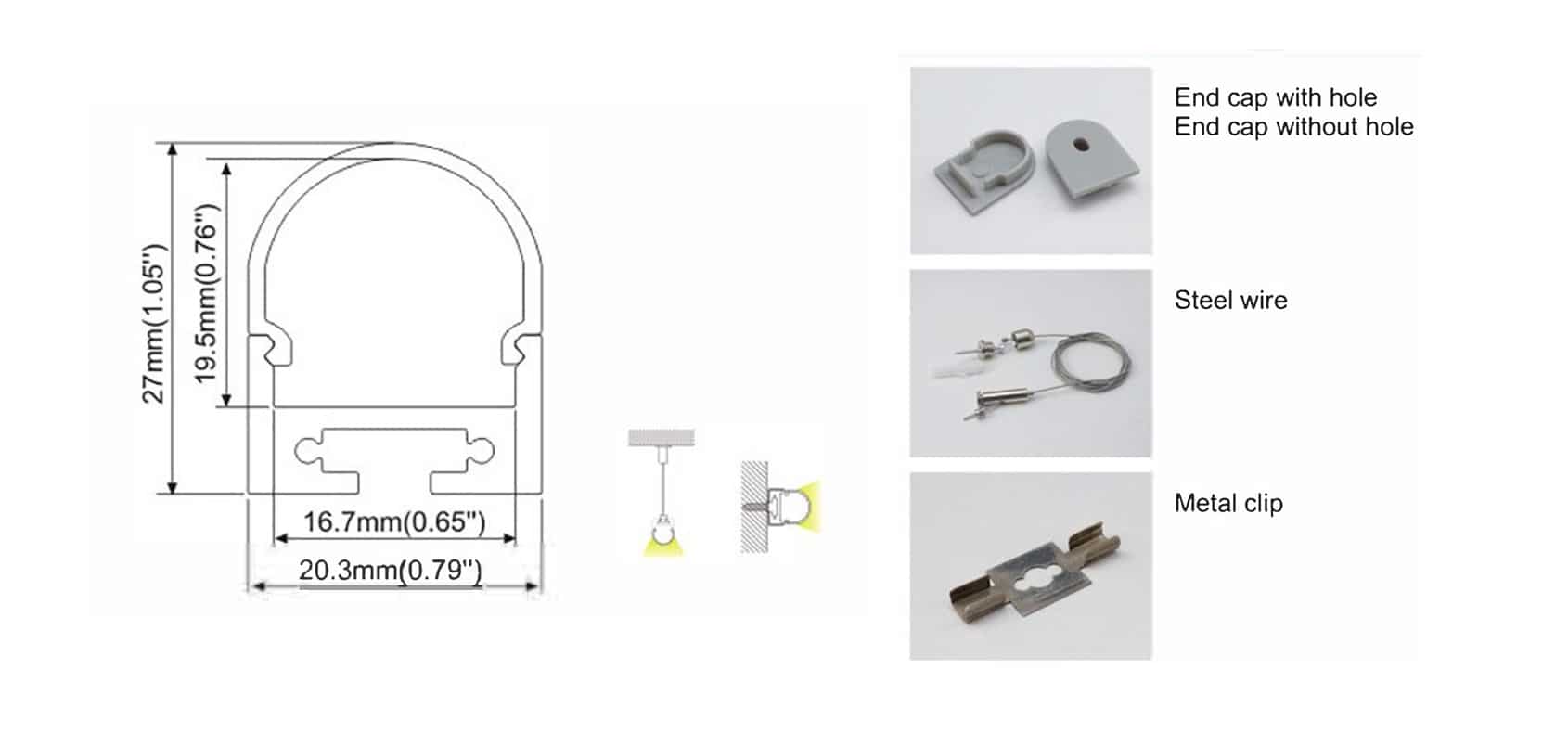 RHEALP027 aluminium LED profile extruded lighting track with opal diffuser.