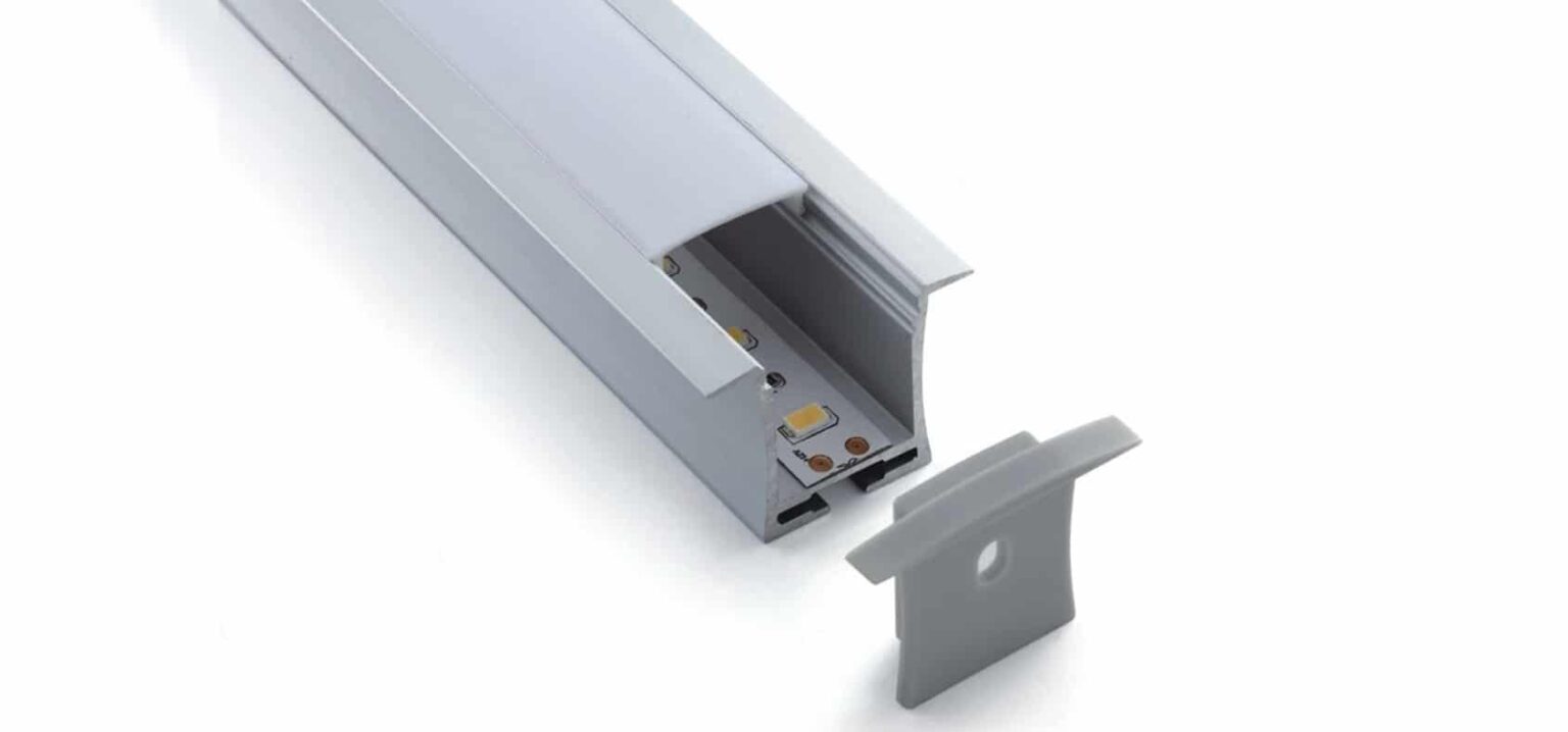 Aluminium LED profile RHEALP031 36×28 mm with opal matte diffuser.