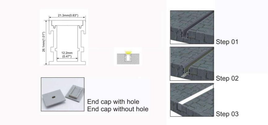 RHEALP034 aluminium LED profile channel with diffuser in anodised finish Or for variant: RHEALP034 LED profile in black finish with end cap.
