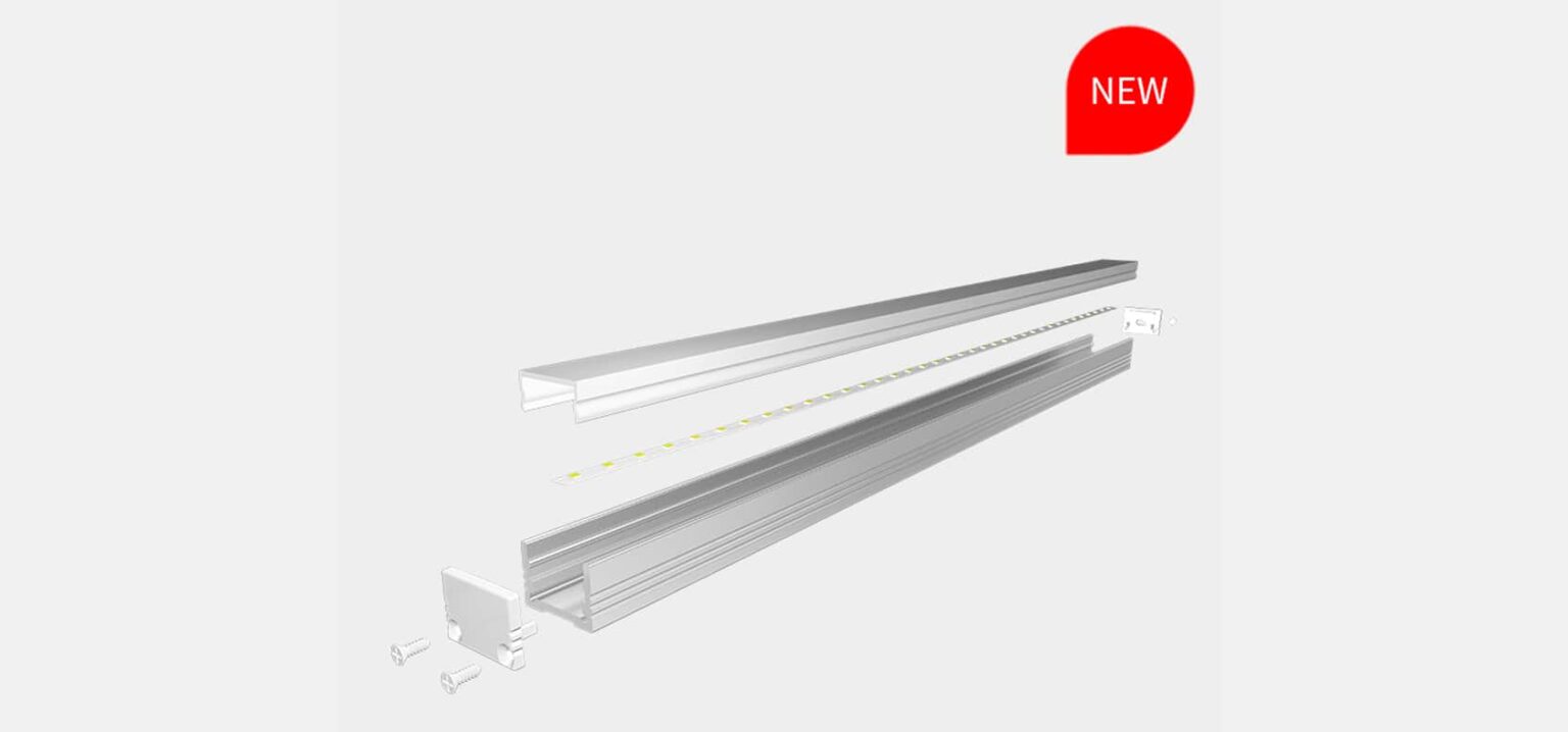 RHEALP1813B LED linear profile in anodised finish showing diffuser cover removed