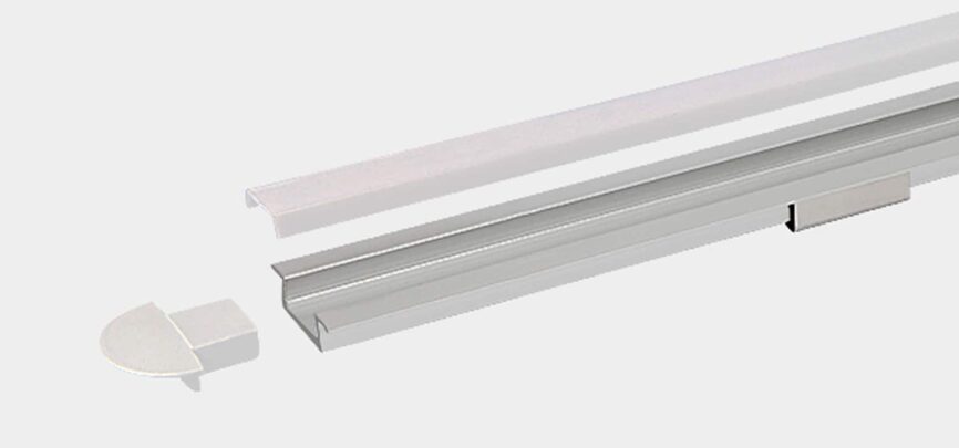 RHEA LP2206 aluminium LED profile light installed in modern living room cove ceiling.