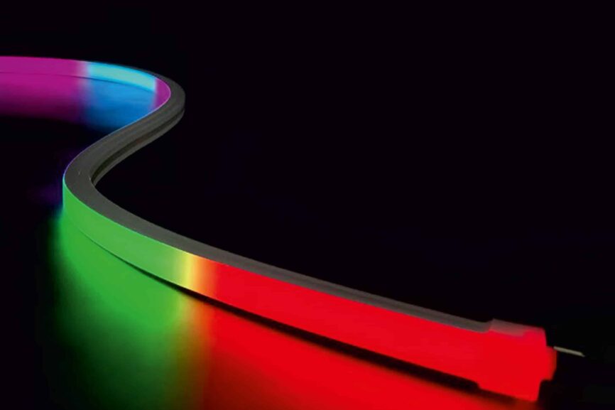 Bright multicolor SPI pixel-controlled Neon Flex top‑bend LED strip