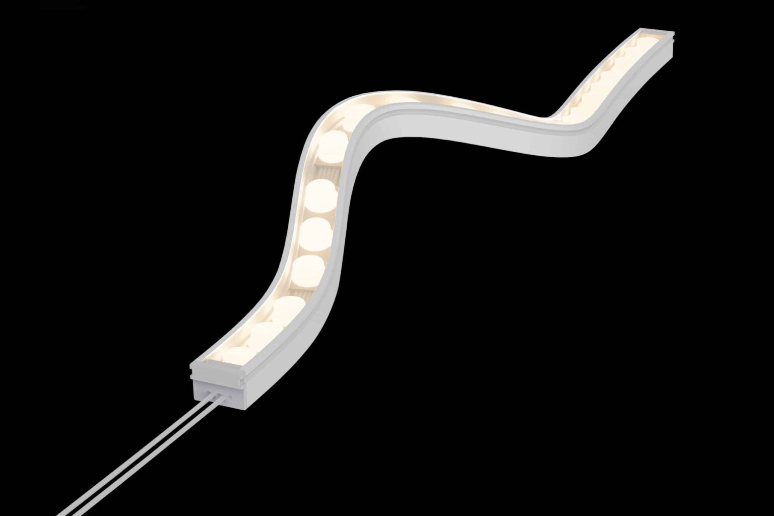 RHEA RLLFW3D2417 3D‑bendable LED wall washer installed on curved architectural surface