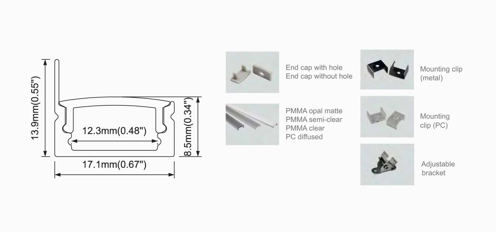 RHEALP002-R slim aluminum LED profile with opal diffuser and anodized finish.