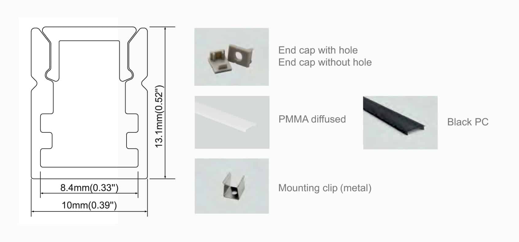 RHEALP035-R slim LED profile lighting in silver finish.