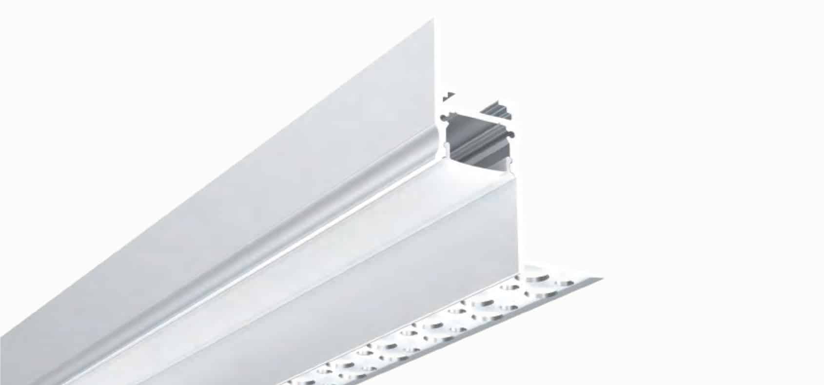 RHEALP159-TR trimless LED profile installed in drywall ceiling groove.