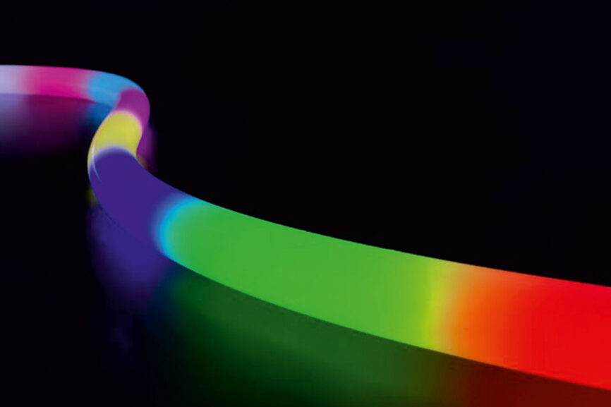 Neon Flex 360° RLLNFR25 SPI pixel strip glowing in curved ceiling cove