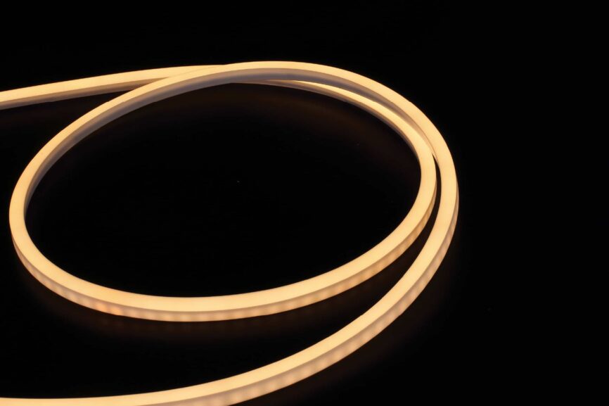 Side‑bend IP68 Neon Flex Pool Light RLLNFSB8105 installed in underwater pool.