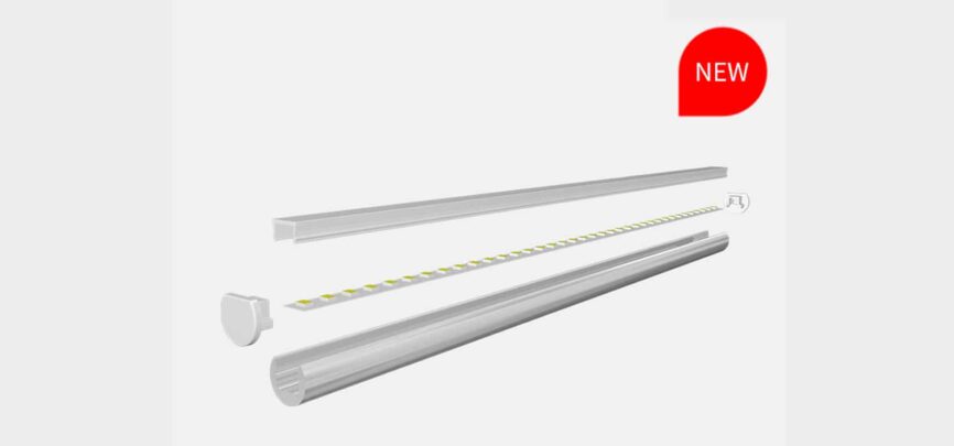 RHEALEO0313 aluminium tubular LED profile side view with frosted diffuser.