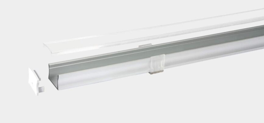 RHEA RHEALP2216 aluminium LED profile extrusion 22.6 × 21.6 mm continuous run silver finish.