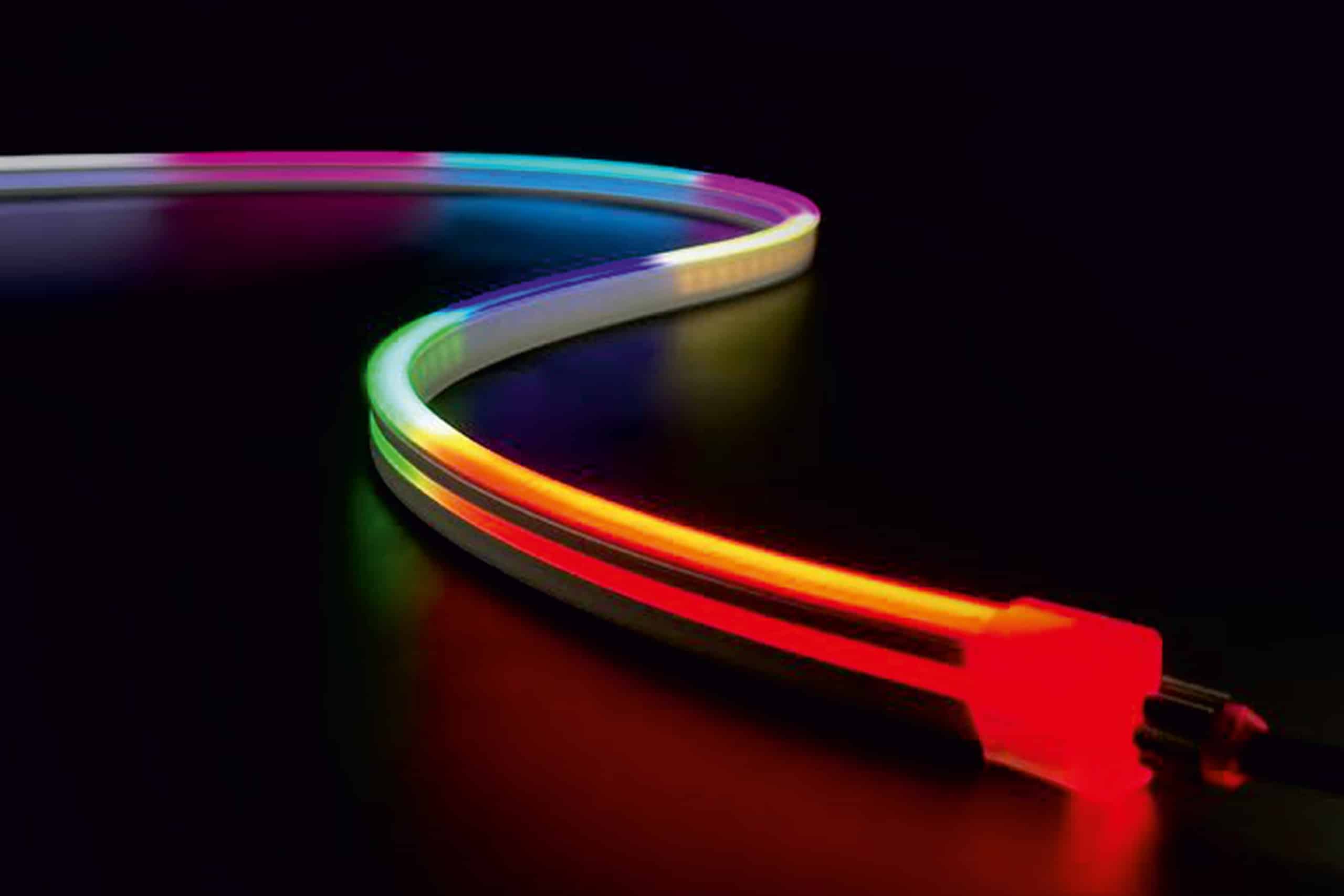 Neon Flex Side Bend RLLNFSB0612 SPI pixel LED strip showing vivid color in curved architectural cove