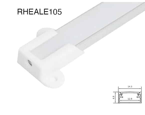 RHEALE105 slim LED aluminium profile Eco Range side view” or “RHEALE105 profile installed under cabinet lighting depending on the image