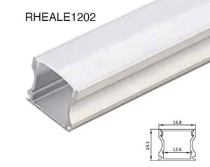 RHEALE1202 Aluminium Profile LED channel 16.8 mm width, 14.3 mm height with diffuser cover.