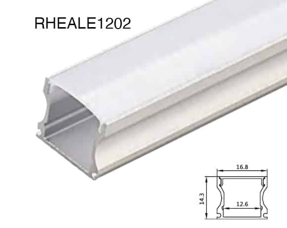 RHEALE1202 Aluminium Profile LED channel 16.8 mm width, 14.3 mm height with diffuser cover.