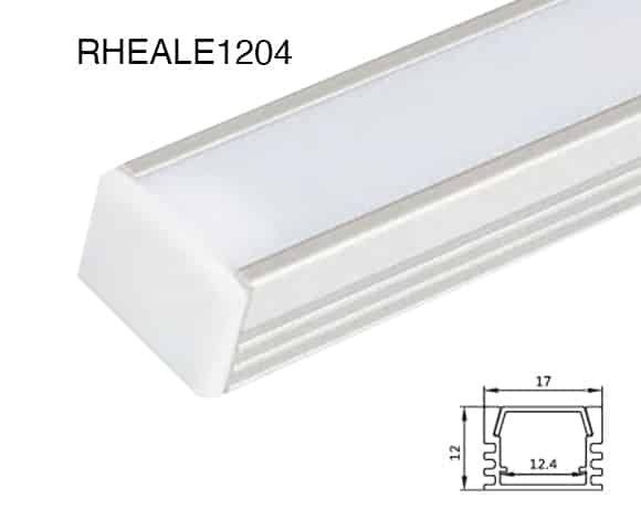 Slim LED aluminium profile RHEALE1204 17 by 12 mm installed in cabinetry. 17×12 mm RHEALE1204 profile lighting ambient cove light RHEALE1204 profile with opal diffuser line light.
