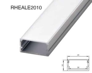 RHEALE2010 eco-range LED aluminium profile side view with diffuser installed. or RHEALE2010 profile recessed in ceiling cove lighting finish.