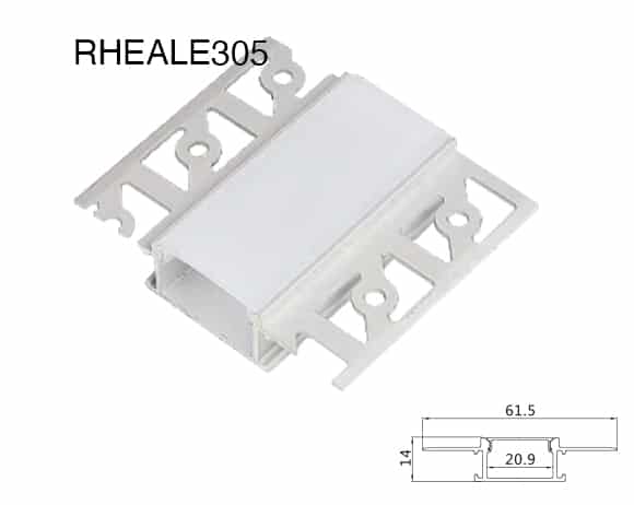 RHEALE305 linear aluminium LED profile 61.5 mm width, 14 mm height installed in ceiling cove