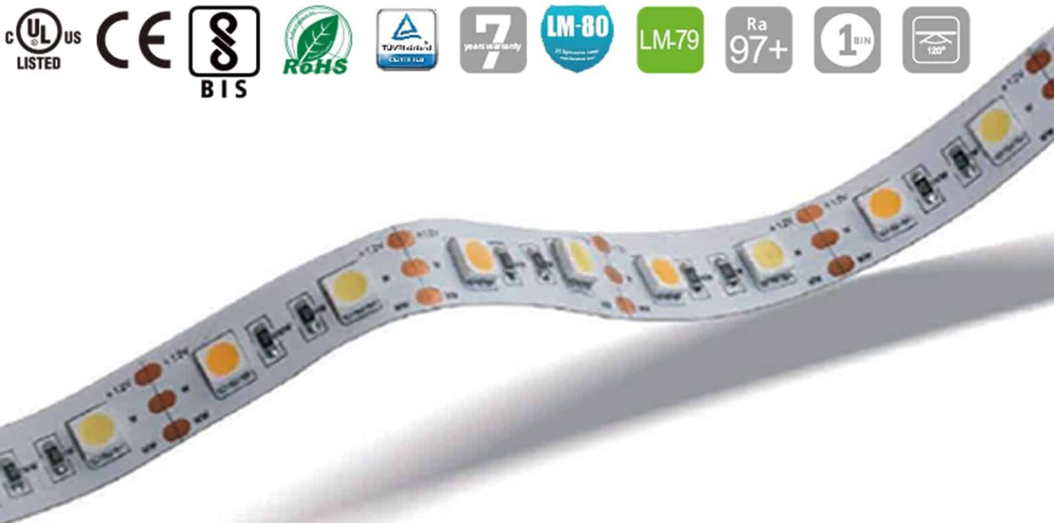 Flexible full‑spectrum LED grow strip installed in architectural aluminum channel, illuminating indoor plants
